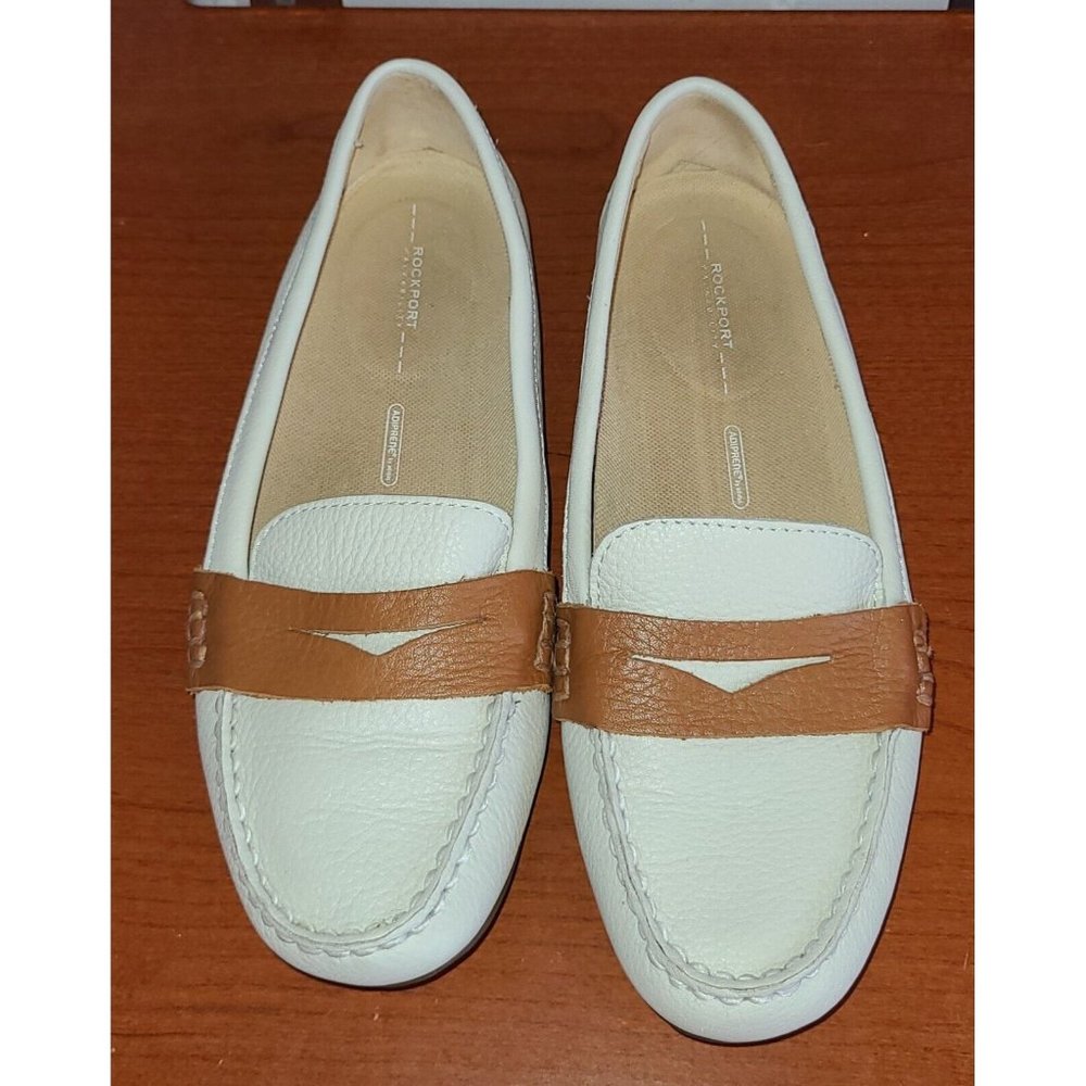 Rockport White and Brown Leather Penny Loafers